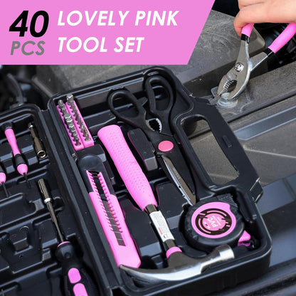 Tool Set, 40 Pcs Tool Kit, Screwdriver Set With Storage Case, Pink