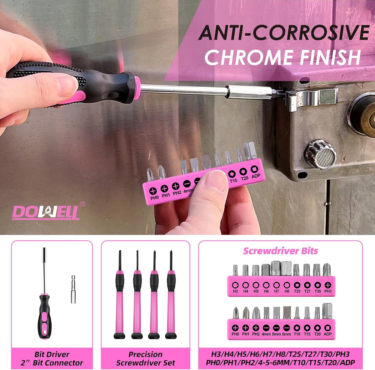 Tool Set, 40 Pcs Tool Kit, Screwdriver Set With Storage Case, Pink