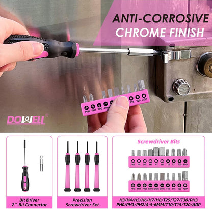 Tool Set, 40 Pcs Tool Kit, Screwdriver Set With Storage Case, Pink