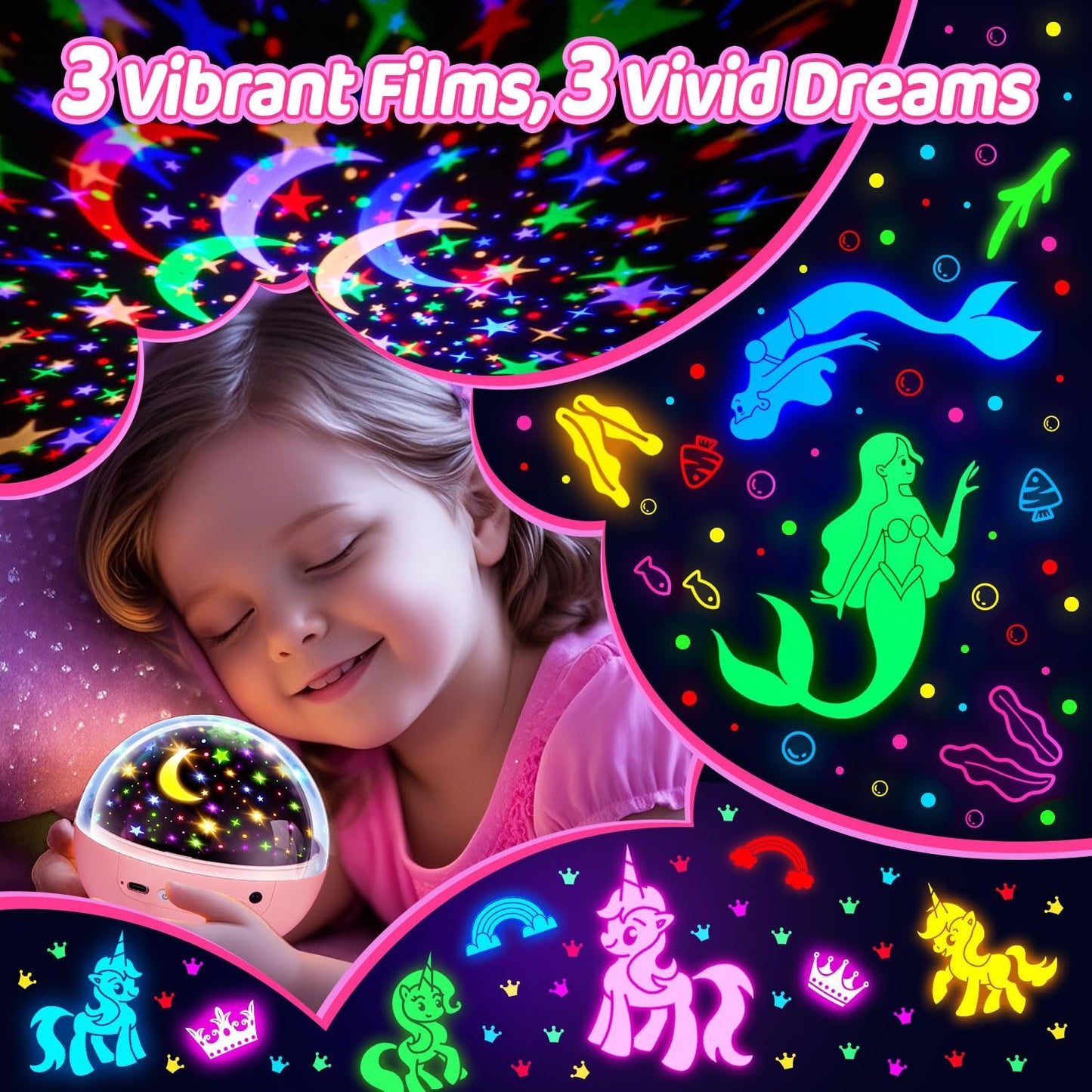 Star Projector for Kids, 3 Films+93 Colors Kids Projector Night Light
