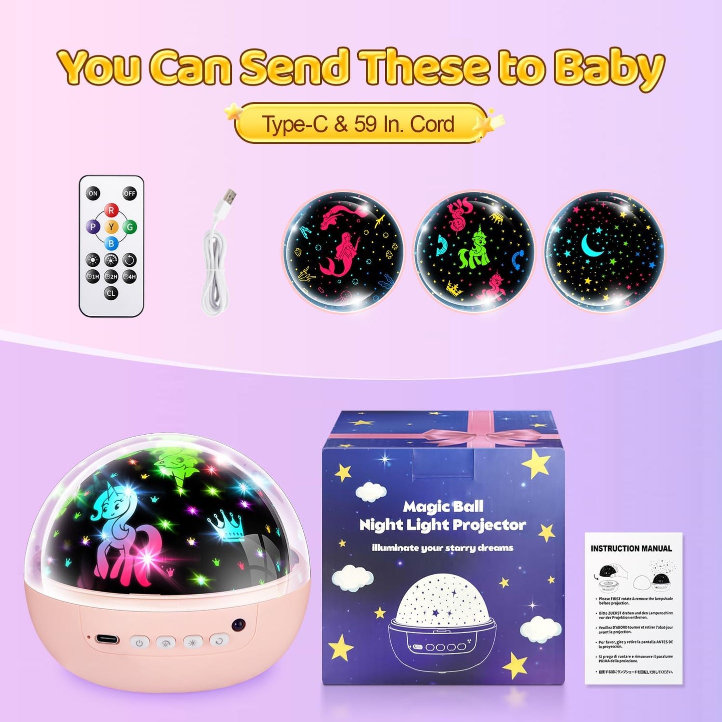 Star Projector for Kids, 3 Films+93 Colors Kids Projector Night Light