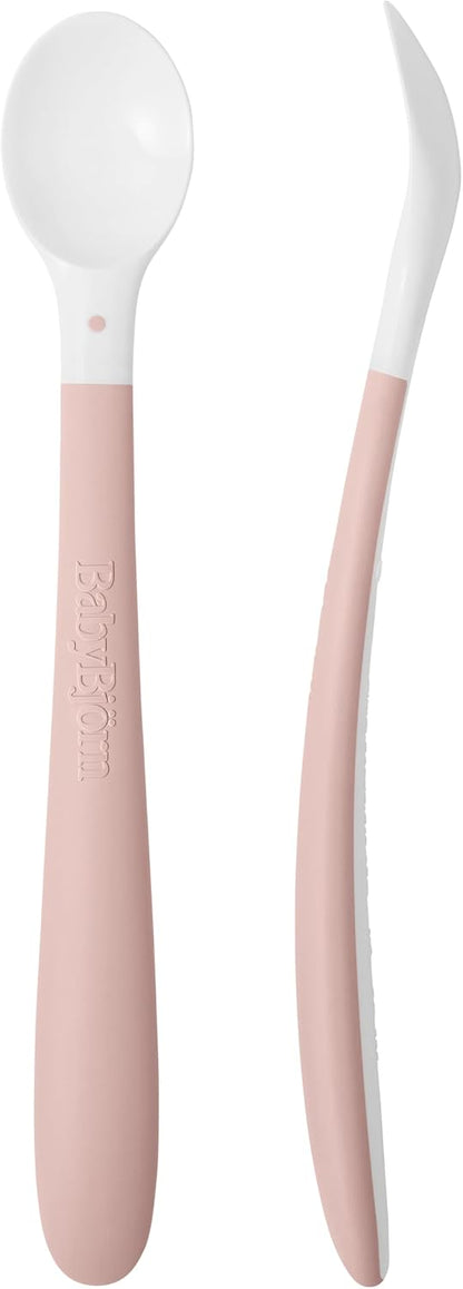 Feeding Spoon, 2-Pack, Powder Pink Includes Baby Plate, Baby Fork, Baby Spoon, and Baby Cup Dishwasher Safe Toddler Feeding Set for self-Feeding or Baby-led Weaning