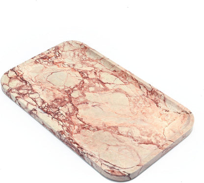 14" x 8.5" Natural Marble Tray for Kitchen, Bathroom, Living Room – Serving/Decorative Vanity Tray for Jewelry, Candles, Decor (Pink)