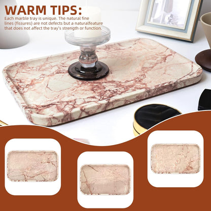14" x 8.5" Natural Marble Tray for Kitchen, Bathroom, Living Room – Serving/Decorative Vanity Tray for Jewelry, Candles, Decor (Pink)