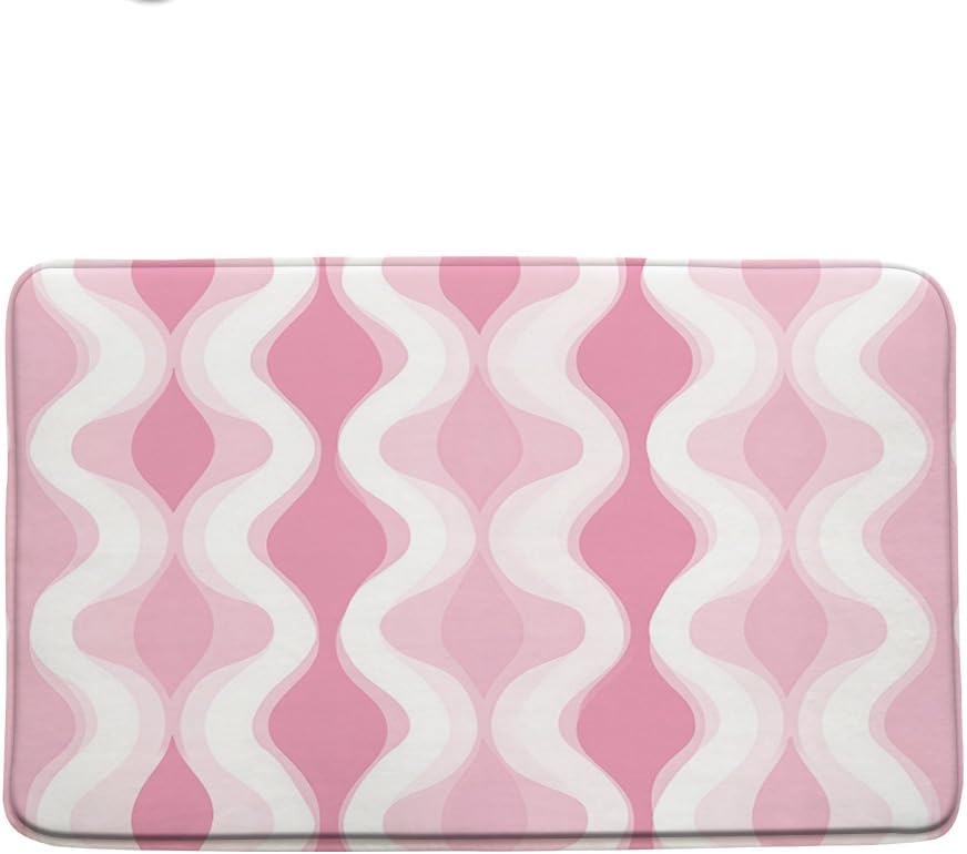 Pink Striped Bath Mat Abstract Stripes Wavy Line Modern Minimalist Geometric Bathroom Rug Microfiber Memory Foam Shower Mat Kitchen Bath Floor Rugs, 18x30 Inch