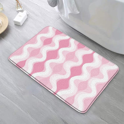 Pink Striped Bath Mat Abstract Stripes Wavy Line Modern Minimalist Geometric Bathroom Rug Microfiber Memory Foam Shower Mat Kitchen Bath Floor Rugs, 18x30 Inch