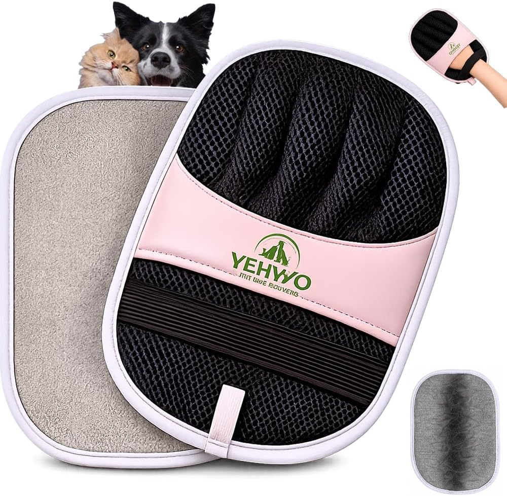 Pet Hair Remover Glove for Dogs & Cats - Reusable Double-Sided Electrostatic Grooming Mitt for Couch, Car Seats, Furniture, Bedding & Clothing - Washable Fur & Lint Removal Tool (1 Pack) Pink
