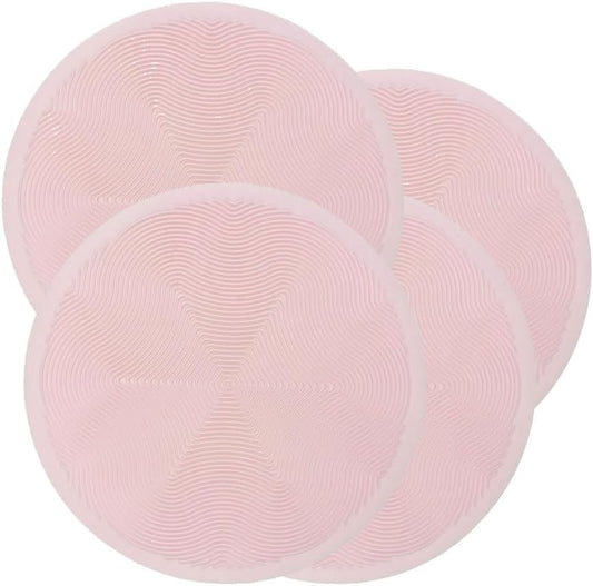 Silicone Hot Pot Holder Mats 8in (4-PCS) - Heat Resistant Countertop Protector with Non-Slip Geometric Pattern, Easy Clean Kitchen Trivet for Dining Table, Stove Top, Counter Safe Small Pink