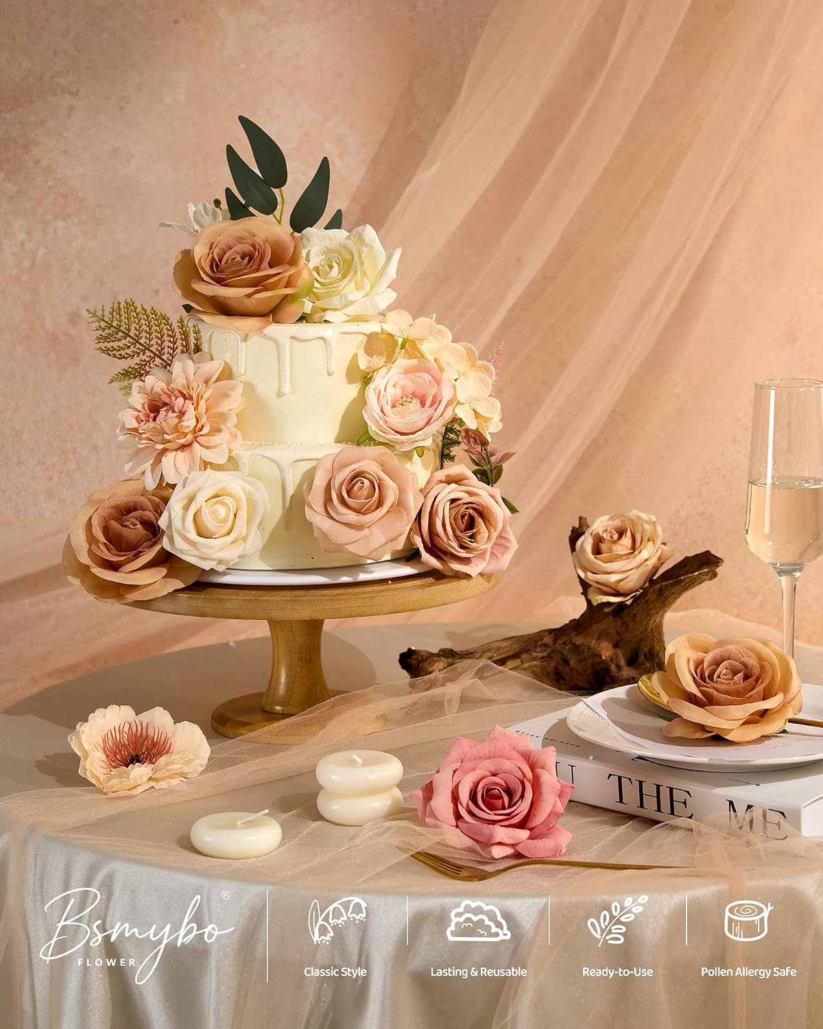 Artificial Flowers Combo Box Nude Brown Fake Flower for Wedding Decorations