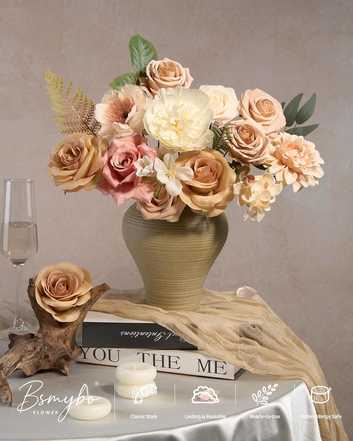 Artificial Flowers Combo Box Nude Brown Fake Flower for Wedding Decorations