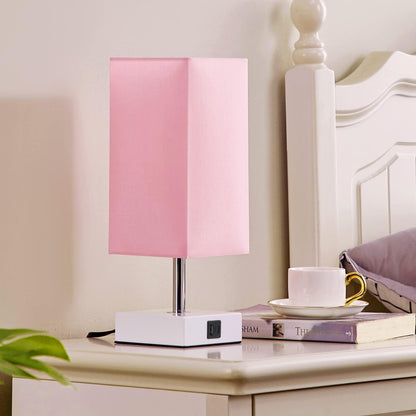 Pink Touch Table Lamp for Bedroom - Dimmable, USB C+A, Girls Bedside Lamp