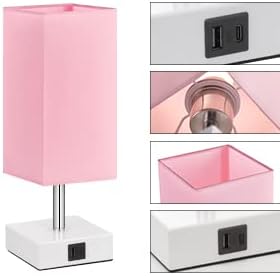 Pink Touch Table Lamp for Bedroom - Dimmable, USB C+A, Girls Bedside Lamp