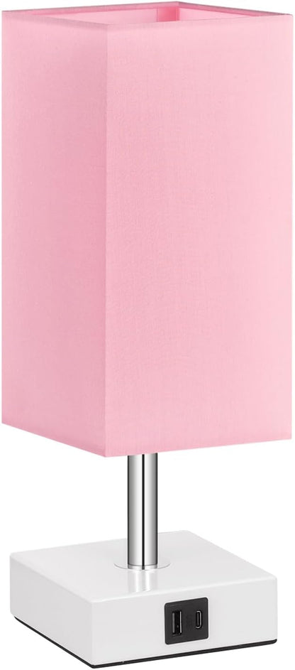 Pink Touch Table Lamp for Bedroom - Dimmable, USB C+A, Girls Bedside Lamp
