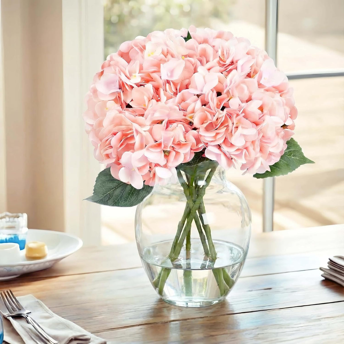 Artificial Flower Hydrangea Fake Hydrangea, Used in The Center of The Family Bathroom Desk Shelf or Wedding Bouquet Decoration, Contains 6 Pink Branches