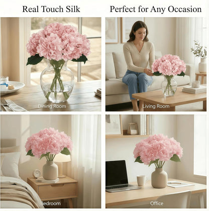 Artificial Flower Hydrangea Fake Hydrangea, Used in The Center of The Family Bathroom Desk Shelf or Wedding Bouquet Decoration, Contains 6 Pink Branches