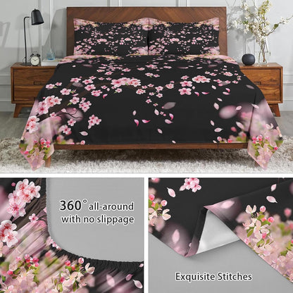 WeCozy Queen Bed Sheet Set, 4 Pieces Blossom Cherry Bedding with Flat