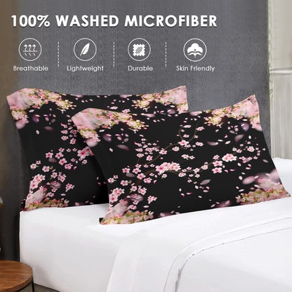 WeCozy Queen Bed Sheet Set, 4 Pieces Blossom Cherry Bedding with Flat