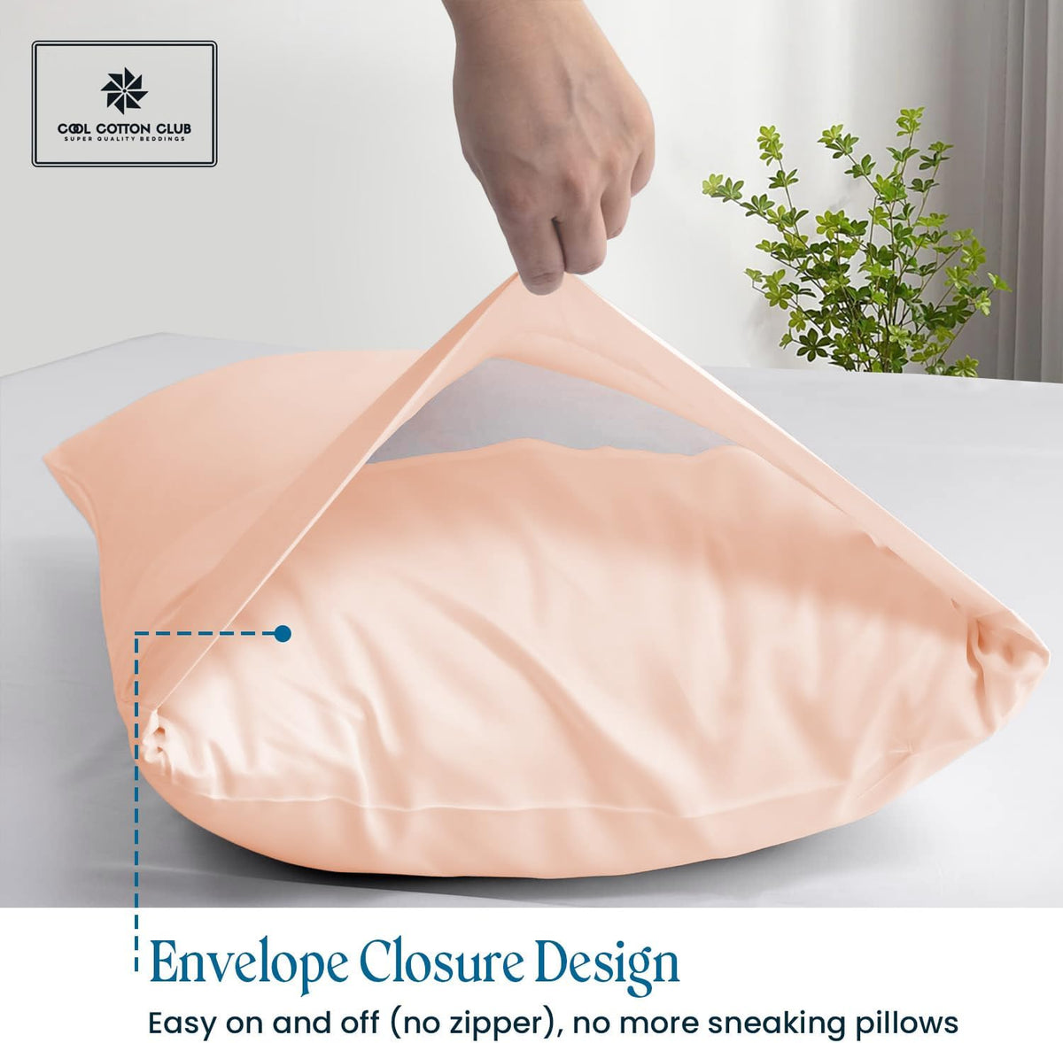 Combed Cotton Pillowcases, Queen Size 2-Piece Pillow Case Set Real 400 Thread Count Luxury Envelope Closure 20x30 Pillowcases Set of 2, Hotel Quality (Solid, Peach)
