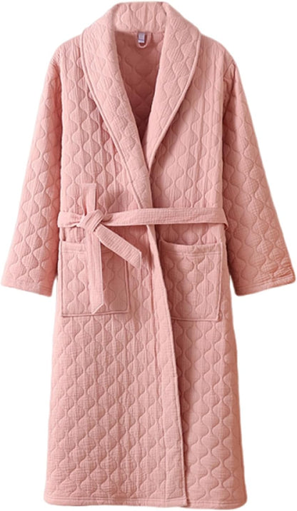 Women 100% Cotton Gauze Winter Robe Warm ThickQuilted Fluffy Housecoat Cozy Lightweight Spa Bathrobes