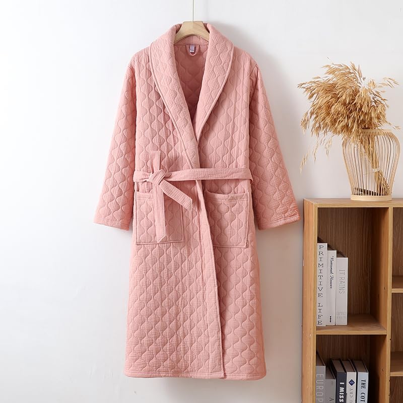 Women 100% Cotton Gauze Winter Robe Warm ThickQuilted Fluffy Housecoat Cozy Lightweight Spa Bathrobes