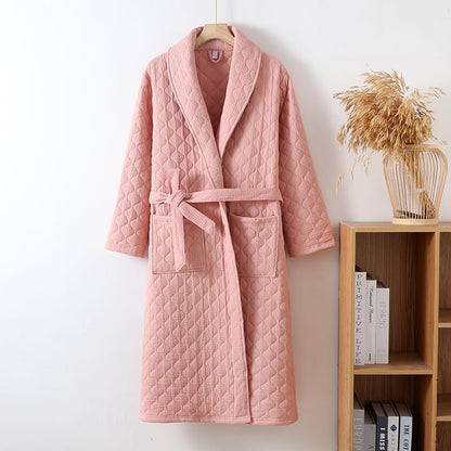 Women 100% Cotton Gauze Winter Robe Warm ThickQuilted Fluffy Housecoat Cozy Lightweight Spa Bathrobes