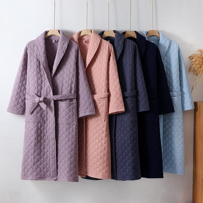 Women 100% Cotton Gauze Winter Robe Warm ThickQuilted Fluffy Housecoat Cozy Lightweight Spa Bathrobes