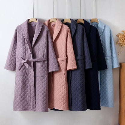 Women 100% Cotton Gauze Winter Robe Warm ThickQuilted Fluffy Housecoat Cozy Lightweight Spa Bathrobes