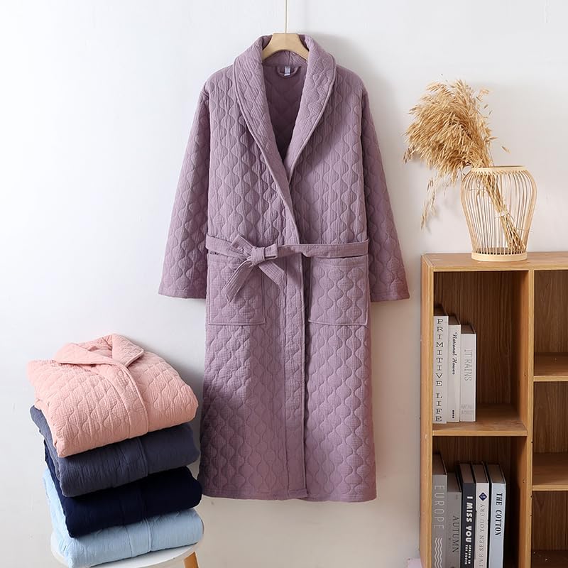 Women 100% Cotton Gauze Winter Robe Warm ThickQuilted Fluffy Housecoat Cozy Lightweight Spa Bathrobes