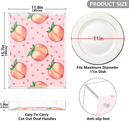 Spill Proof Acrylic Serving Tray, Countertop Organizer 16x12 Inch with Handles for Breakfast, Living Rooms, Coffee, Juice, Kitchen and Desk, (Peach)