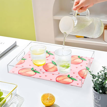 Spill Proof Acrylic Serving Tray, Countertop Organizer 16x12 Inch with Handles for Breakfast, Living Rooms, Coffee, Juice, Kitchen and Desk, (Peach)