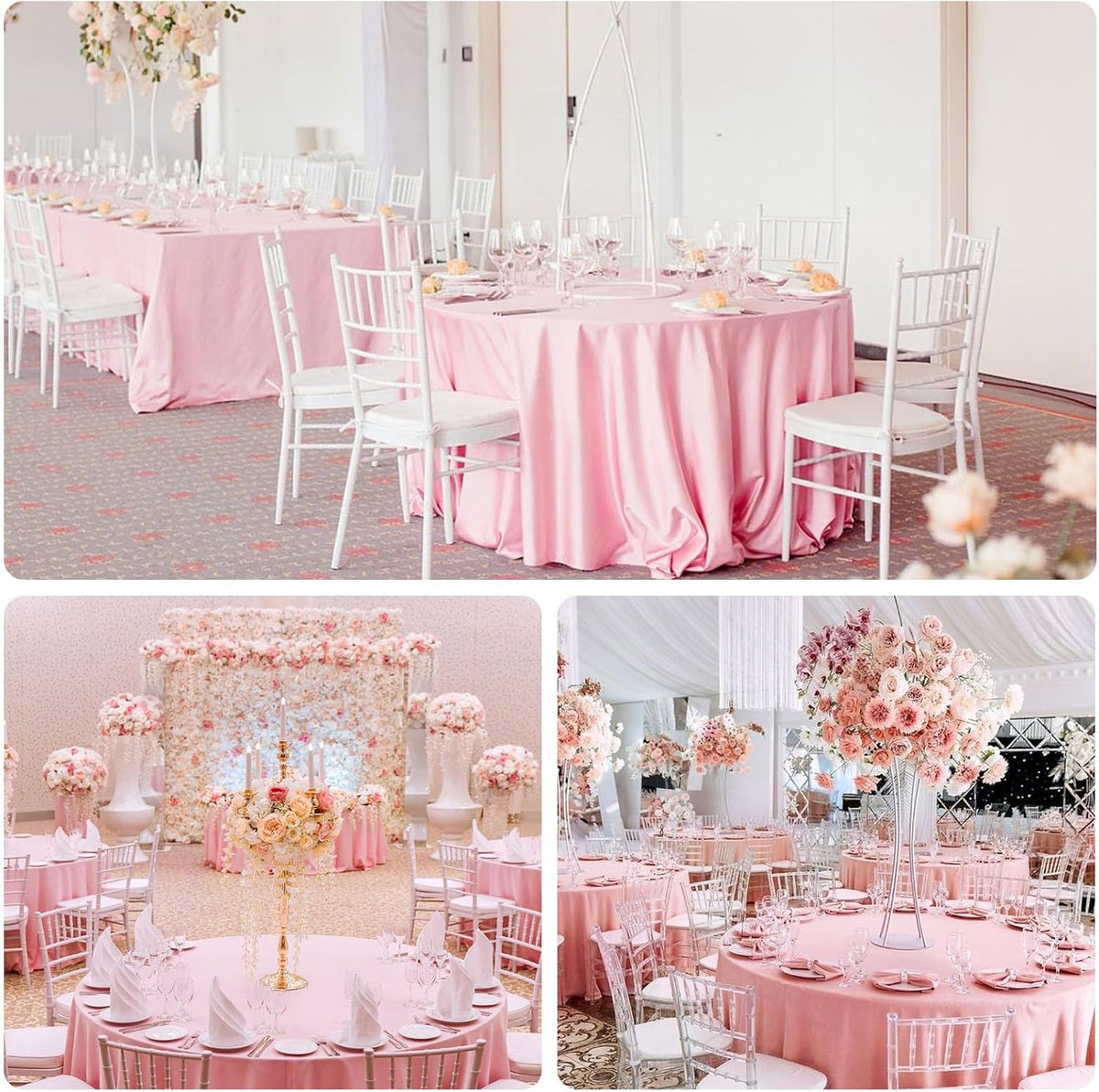 8 Pack Pink Round Tablecloth 90 Inch