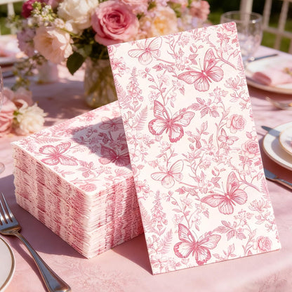 100 Pcs Pink Floral Guest Napkins Disposable Napkins Chinoiserie Flower Butterfly Dinner Hand Paper Towel Napkin for Bathroom Wedding Birthday Spring Party Table Supplies