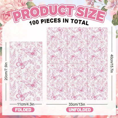 100 Pcs Pink Floral Guest Napkins Disposable Napkins Chinoiserie Flower Butterfly Dinner Hand Paper Towel Napkin for Bathroom Wedding Birthday Spring Party Table Supplies