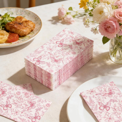 100 Pcs Pink Floral Guest Napkins Disposable Napkins Chinoiserie Flower Butterfly Dinner Hand Paper Towel Napkin for Bathroom Wedding Birthday Spring Party Table Supplies