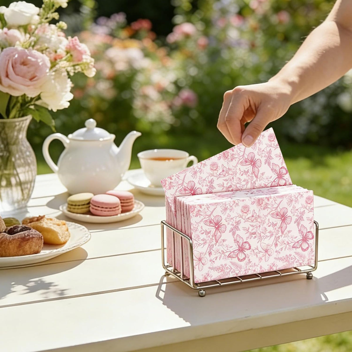 100 Pcs Pink Floral Guest Napkins Disposable Napkins Chinoiserie Flower Butterfly Dinner Hand Paper Towel Napkin for Bathroom Wedding Birthday Spring Party Table Supplies