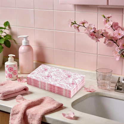 100 Pcs Pink Floral Guest Napkins Disposable Napkins Chinoiserie Flower Butterfly Dinner Hand Paper Towel Napkin for Bathroom Wedding Birthday Spring Party Table Supplies