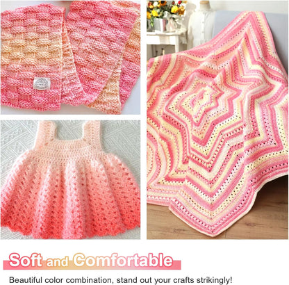 Aeelike Cake Yarn for Crocheting, Soft Ombre Crochet Yarn, Pink Yellow