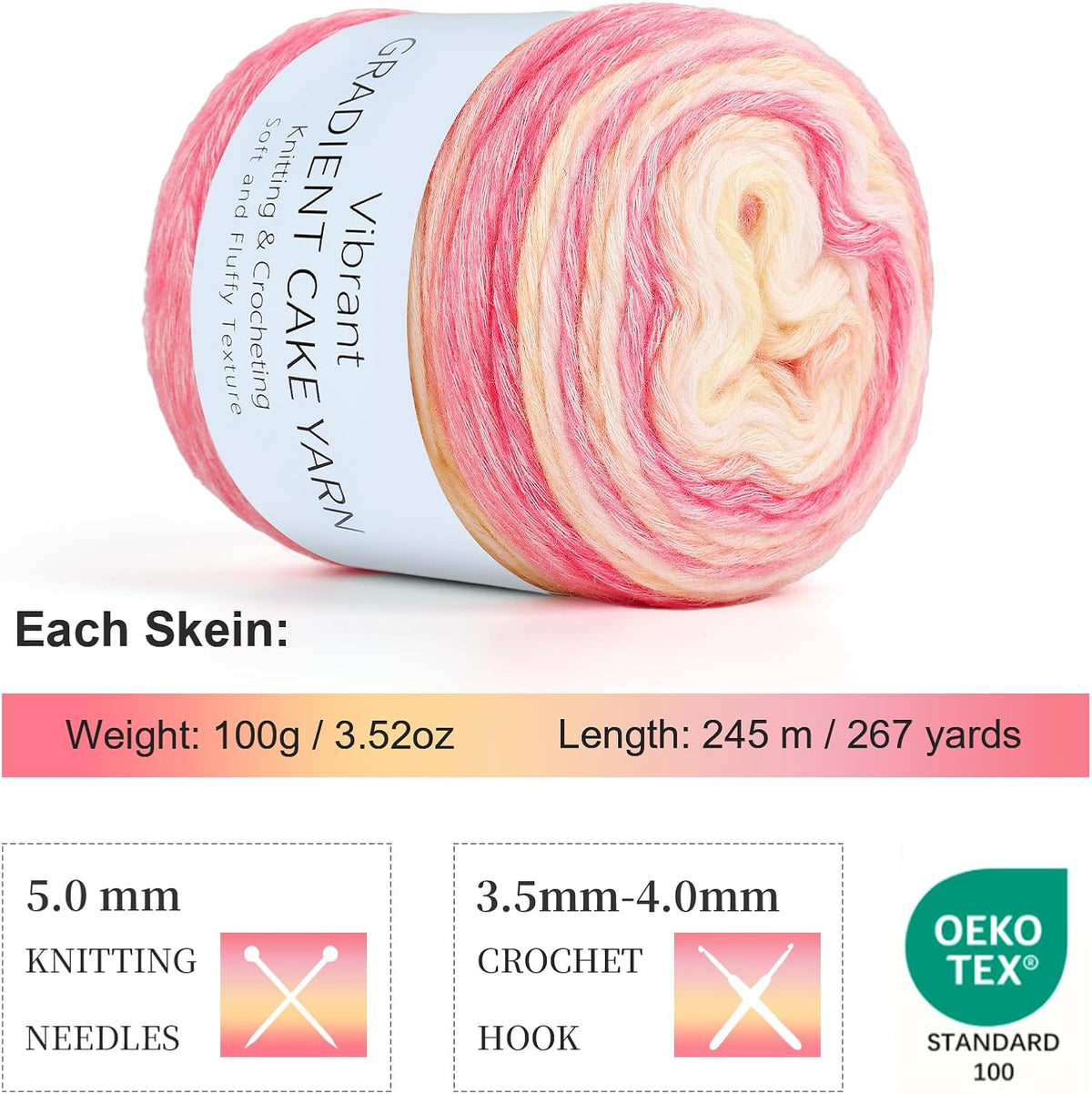 Aeelike Cake Yarn for Crocheting, Soft Ombre Crochet Yarn, Pink Yellow