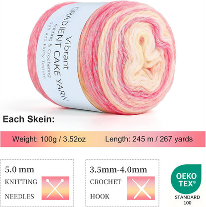 Aeelike Cake Yarn for Crocheting, Soft Ombre Crochet Yarn, Pink Yellow