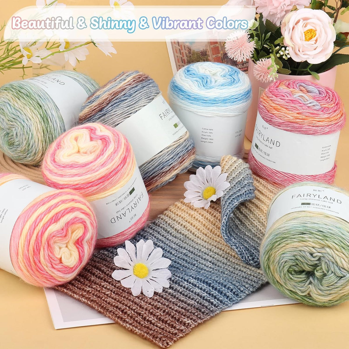 Aeelike Cake Yarn for Crocheting, Soft Ombre Crochet Yarn, Pink Yellow