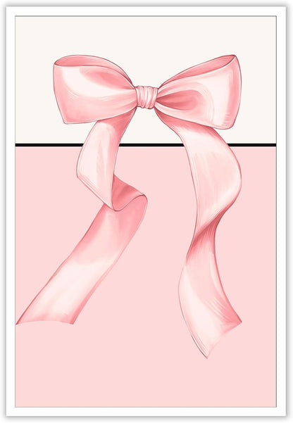 Trendy Preppy Bow Poster Pastel Pink Bow Canvas Wall Art Minimalist Girly Butterfly Pictures Aesthetic Prints Painting For Living Room Bedroom Office Wall Decor 12x16in Unframed