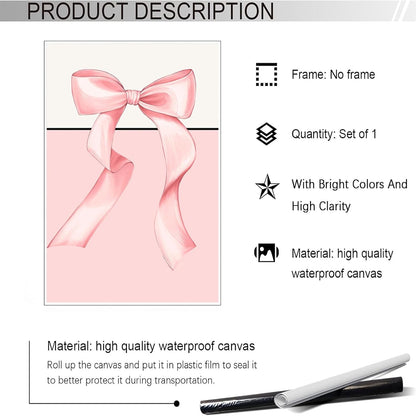 Trendy Preppy Bow Poster Pastel Pink Bow Canvas Wall Art Minimalist Girly Butterfly Pictures Aesthetic Prints Painting For Living Room Bedroom Office Wall Decor 12x16in Unframed