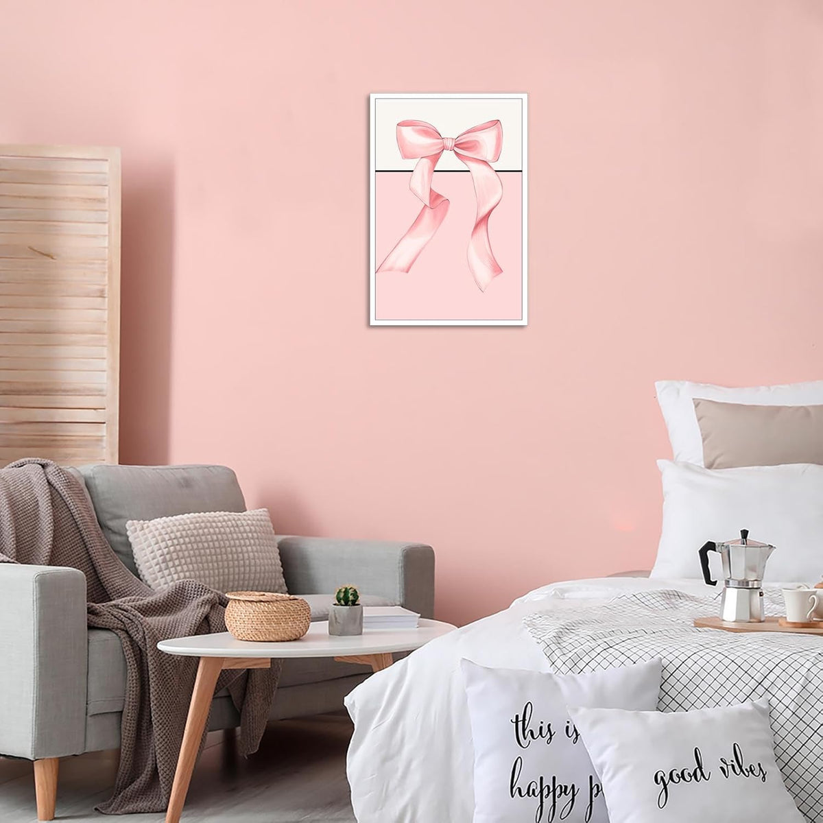 Trendy Preppy Bow Poster Pastel Pink Bow Canvas Wall Art Minimalist Girly Butterfly Pictures Aesthetic Prints Painting For Living Room Bedroom Office Wall Decor 12x16in Unframed