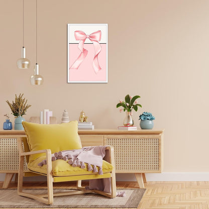 Trendy Preppy Bow Poster Pastel Pink Bow Canvas Wall Art Minimalist Girly Butterfly Pictures Aesthetic Prints Painting For Living Room Bedroom Office Wall Decor 12x16in Unframed