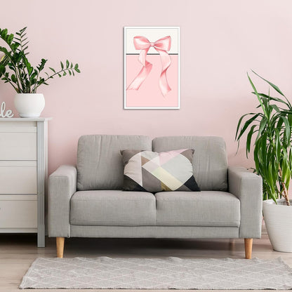 Trendy Preppy Bow Poster Pastel Pink Bow Canvas Wall Art Minimalist Girly Butterfly Pictures Aesthetic Prints Painting For Living Room Bedroom Office Wall Decor 12x16in Unframed