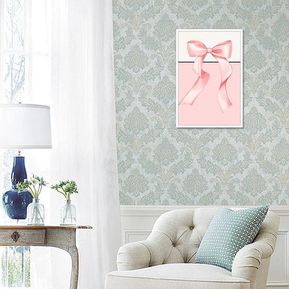 Trendy Preppy Bow Poster Pastel Pink Bow Canvas Wall Art Minimalist Girly Butterfly Pictures Aesthetic Prints Painting For Living Room Bedroom Office Wall Decor 12x16in Unframed