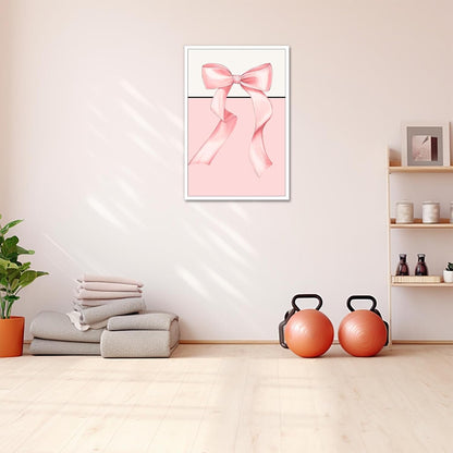 Trendy Preppy Bow Poster Pastel Pink Bow Canvas Wall Art Minimalist Girly Butterfly Pictures Aesthetic Prints Painting For Living Room Bedroom Office Wall Decor 12x16in Unframed
