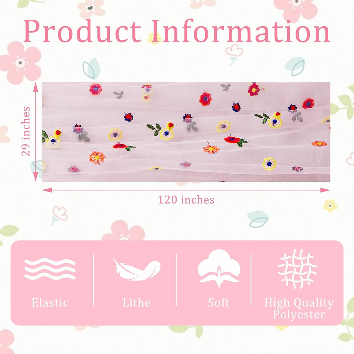 1pcs Pink Daisy Spring Table Runner Embroidery Gauze 10FT Florals Seasonal Tulle Holiday Birthday Kitchen Dining Table Decor for Home Party