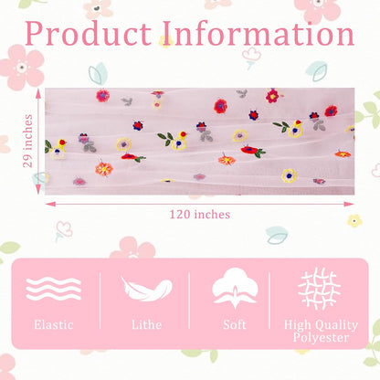 1pcs Pink Daisy Spring Table Runner Embroidery Gauze 10FT Florals Seasonal Tulle Holiday Birthday Kitchen Dining Table Decor for Home Party