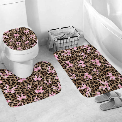Leopard Shower Curtain 4Pcs Cheetah Bow Shower Curtain Sets with Rugs